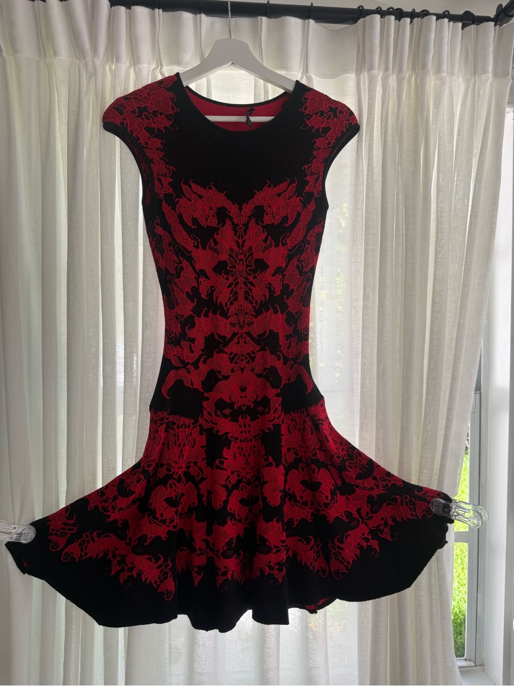 RVN Black & Red Floral Jacquard Fit-and-Flare Mini Dress size S